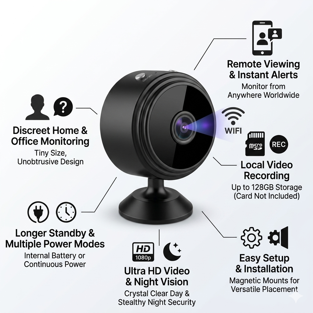 Mini WiFi Wireless Security Camera - 1080P HD Hidden Monitor 2 Mini WiFi Wireless Security Camera - 1080P HD Hidden Monitor - Image 2